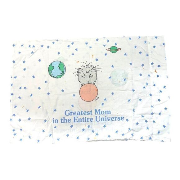 Vtg 80s Sandra Boynton "Greatest Mom In The Entire Universe" Pillowcase READ - Picture 4 of 7